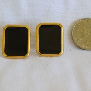 Napier Black Enamel/Gold Screw Back Earrings